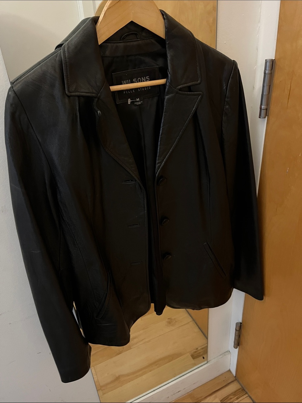 Wilsons Leather pelle studio Black Leather Blazer Jacket